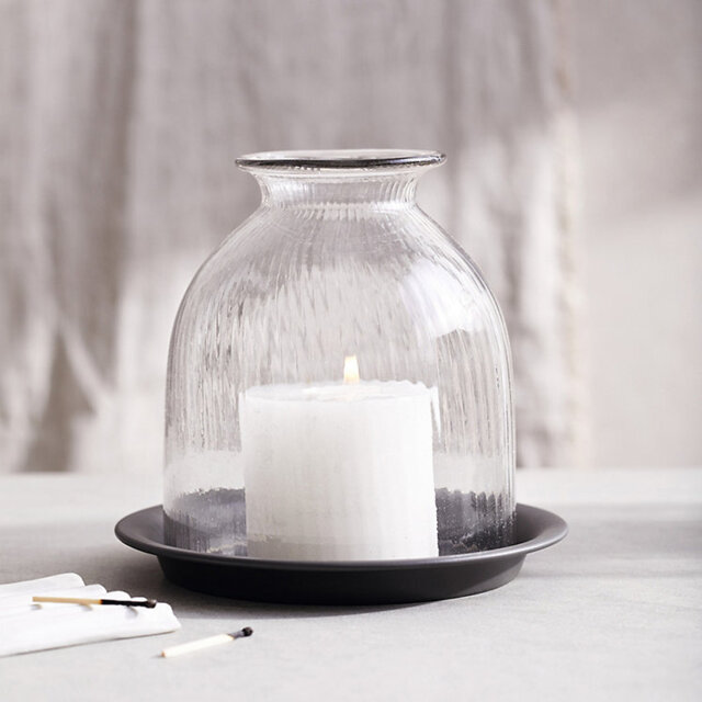 The White Company Ribbed Glass Dome Candle Holder with Tray - Medium, Clear, Size: One Size - image 1
