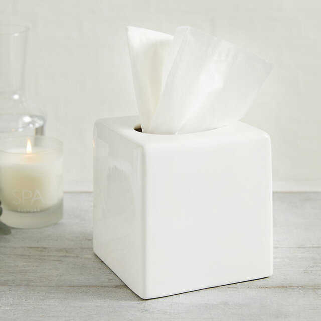 The White Company Newcombe Ceramic Tissue Box Cover , White, Size: One Size