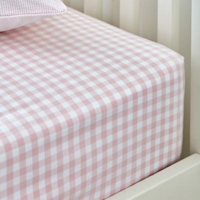The White Company Organic-Cotton Gingham Fitted Sheet, Pink, Size: Single