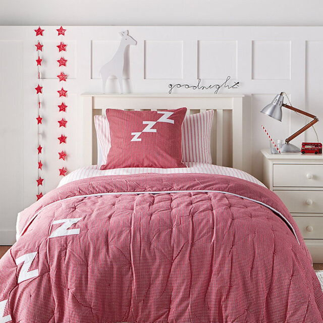 The White Company Sleepy Gingham Quilt, Red, Size: Cot Bed