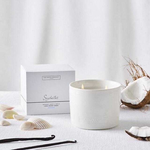 The White Company Seychelles Ceramic 2 Wick Candle, No Colour, Size: One Size