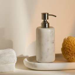 The White Company Larton Marble Soap Dispenser, White, Size: One Size - thumbnail 1