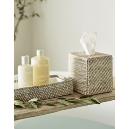 The White Company Whitewashed Rattan Tissue Box Cover, White, Size: One Size - thumbnail 2