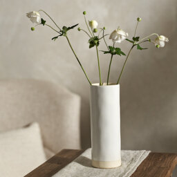 The White Company Parham Ceramic Cylinder Vase, White, Size: One Size - thumbnail 1