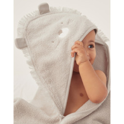 The White Company Organic Cotton Lion Hooded Baby Towel, Pebble, Size: One Size - thumbnail 2