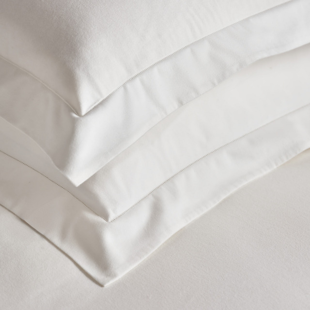 The White Company Velvet Touch Brushed Cotton Oxford Pillowcase Hemstitch  - Single