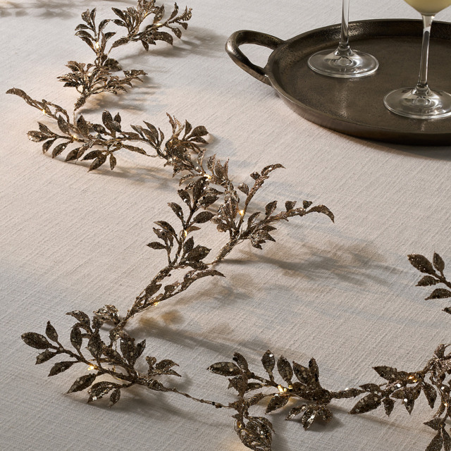The White Company 180cm Glitter Pre-Lit Garland, Champagne