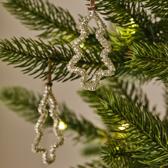 The White Company Silver Beaded Tree Decoration - 6.8cm, Silver - image 1
