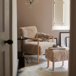 The White Company Sheepskin Chair and Footstool Set, Oatmeal, Size: One Size