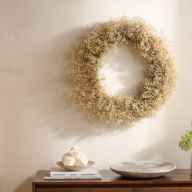 The White Company 65cm Dried Gypsophila Wreath, Natural, Size: One Size - image 1