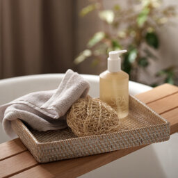 The White Company Whitewashed Rattan Vanity Tray, White, Size: One Size