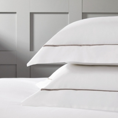 Oxford Pillowcase with Border – Single, White/Mink, Super King - image 1