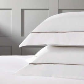 Oxford Pillowcase with Border – Single, White/Mink, Super King