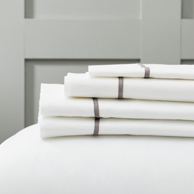 Luxurious Savoy Flat Sheet in White/Mink - quality 400-Thread-Count Egyptian-Cotton Percale - image 1