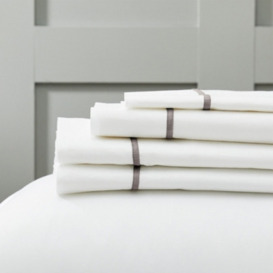 Luxurious Savoy Flat Sheet in White/Mink - quality 400-Thread-Count Egyptian-Cotton Percale - thumbnail 1