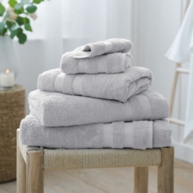 The White Company Classic Double Border Hand Towel, Silver, Size: Hand Towel