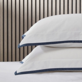 The White Company Somerton Oxford Pillowcase - Single, White/Navy, Size: Standard