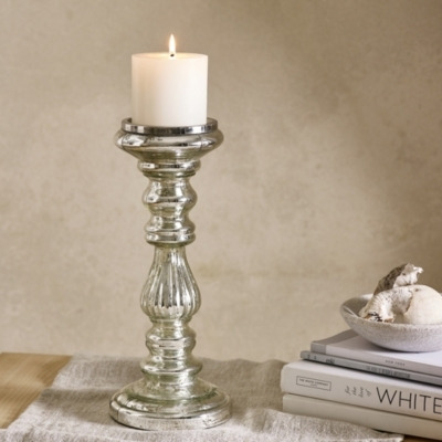 Mercury Pillar Candlestick – Tall, Silver, One Size