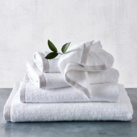 The White Company Putty Stripe Border Hand Towel, White/Pebble, Size: Hand Towel