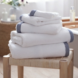 The White Company Putty Stripe Border Hand Towel, White/Navy, Size: Hand Towel