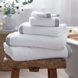 The White Company Putty Stripe Border Hand Towel, White/Grey, Size: Hand Towel