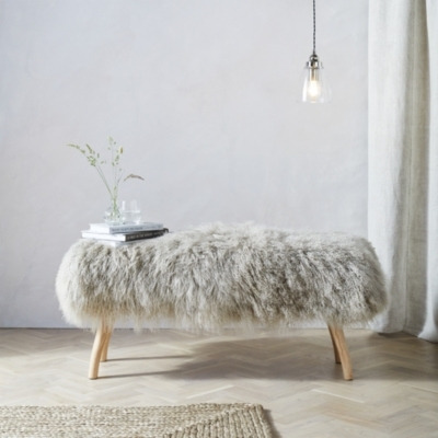 Tibetan Sheepskin Bench, Mink, One Size