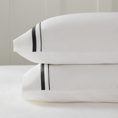 Cavendish Classic Pillowcase - Single, White/Black, Super King Size | Luxurious 800-Thread-Count Sateen Bed Linen - image 1
