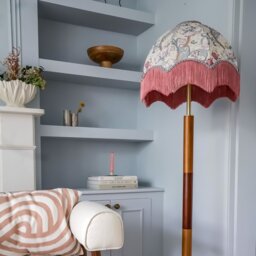 William Morris Golden Lily Fringed Lampshade, Dove - Extra Large (55cm) - Ceiling Pendant - thumbnail 3