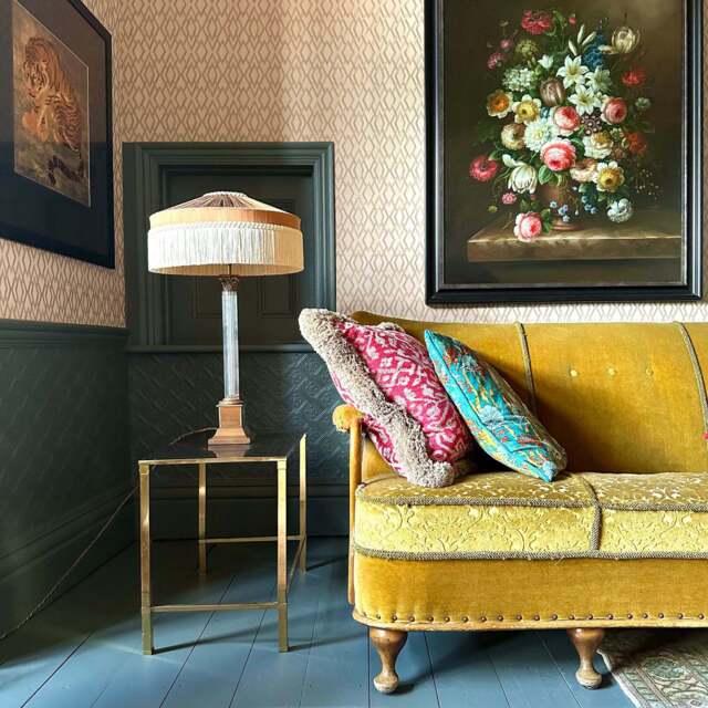 The Peggy Silk Fringed Lampshade, Brown - Large (50cm) - Table Lamp / Floor Lamp - image 1