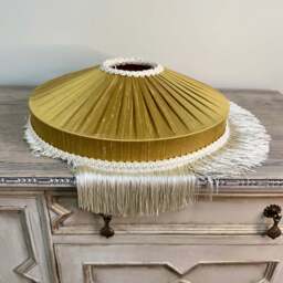 The Peggy Silk Fringed Lampshade, Gold - Small (30cm) - Ceiling Pendant - thumbnail 2