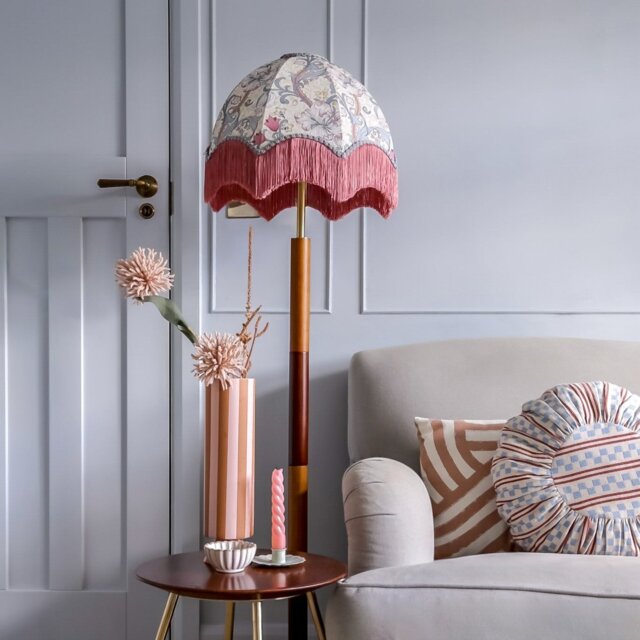 William Morris Golden Lily Fringed Lampshade, Dove - Small (35cm) - Ceiling Pendant - image 1