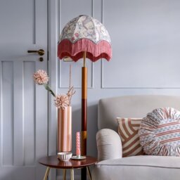William Morris Golden Lily Fringed Lampshade, Dove - Small (35cm) - Ceiling Pendant - thumbnail 1