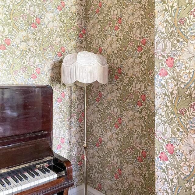 William Morris Strawberry Thief Fringed Lampshade, Flax - Extra Small (30cm) - Ceiling Pendant - image 1