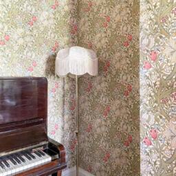 William Morris Strawberry Thief Fringed Lampshade, Flax - Extra Small (30cm) - Ceiling Pendant - thumbnail 1