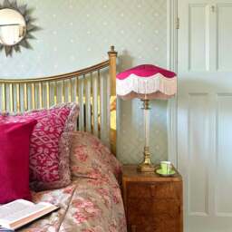 The Peggy Silk Fringed Lampshade, Burgundy - Small (30cm) - Ceiling Pendant - thumbnail 1