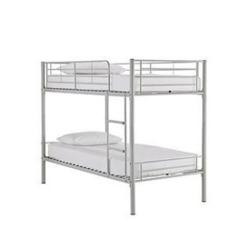 Very Home Domino Metal Bunk Bed Frame with Mattress Options - Ladder And Guard Rail On Top Bunk - Bunk Bed Frame With 2 Standard Mattresses, Silver