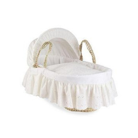 Clair De Lune Broderie Anglaise Palm Moses Basket With Traditional Skirt
