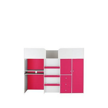 Very Home Miami Fresh Midsleeper Bed with Desk, Drawers, Cupboards & Mattress Options (Buy and SAVE!) - Mid Sleeper With Premium Mattress, Pink