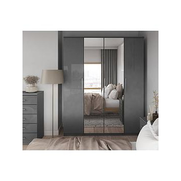 Very Home Prague Gloss 4 Door Mirrored Wardrobe - Fsc&Reg Certified