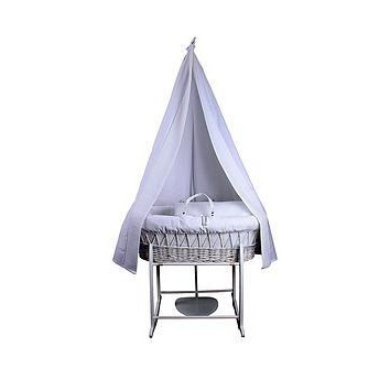 Clair De Lune 6-Piece Waffle Moses Basket Starter Set - White Wicker, Grey