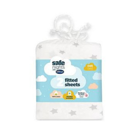 Silentnight Safe Nights 2 x Fitted Sheets Cot Bed, Star Print, Grey Stars