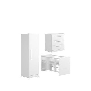 Little Acorns Portofino Cot Bed, Dresser and Single Wardrobe - White, White