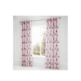 Catherine Lansfield Woodland Friends Easy Care Eyelet Lined Curtains, Pink