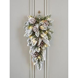 Very Home Flocked Teardrop Shaped Lit Christmas Wreath/Hanger - 70Cm