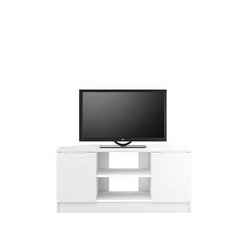 One Call Bilbao Ready Assembled 2 Door High Gloss Corner Tv Unit - White - Fits Up To 46 Inch Tv