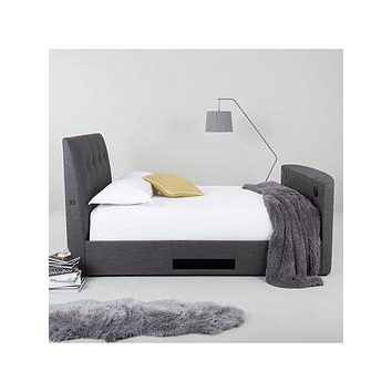 Very Home Avelon Fabric Side Lift Ottoman Storage Tv Bed With Bluetooth, Usb Chargers Mattress Options (Buy And Save!) - Bed Frame With Microquilt Mattress