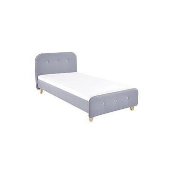 Very Home Charlie Piped Fabric Kids Single Bed with Mattress Options (Buy and SAVE!) - Bed Frame Only, Grey/Pink