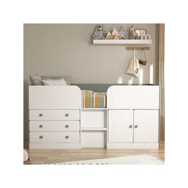 Very Home Peyton Kids Mid Sleeper Bed with Drawers, Cupboard and Mattress Options (Buy and SAVE!) - White/Grey - Cabin Bed Only, Grey