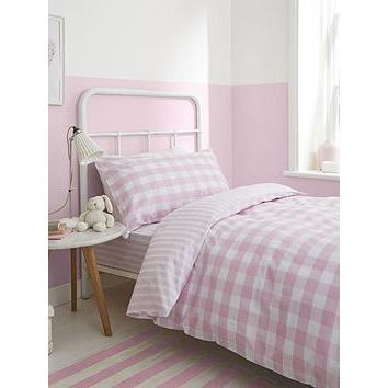 Bianca Fine Linens Check and Stripe Cotton Duvet Cover Set - Pink, Pink, Size Double