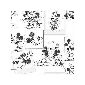 Disney Mickey & Minnie Sketch Wallpaper, Black/White